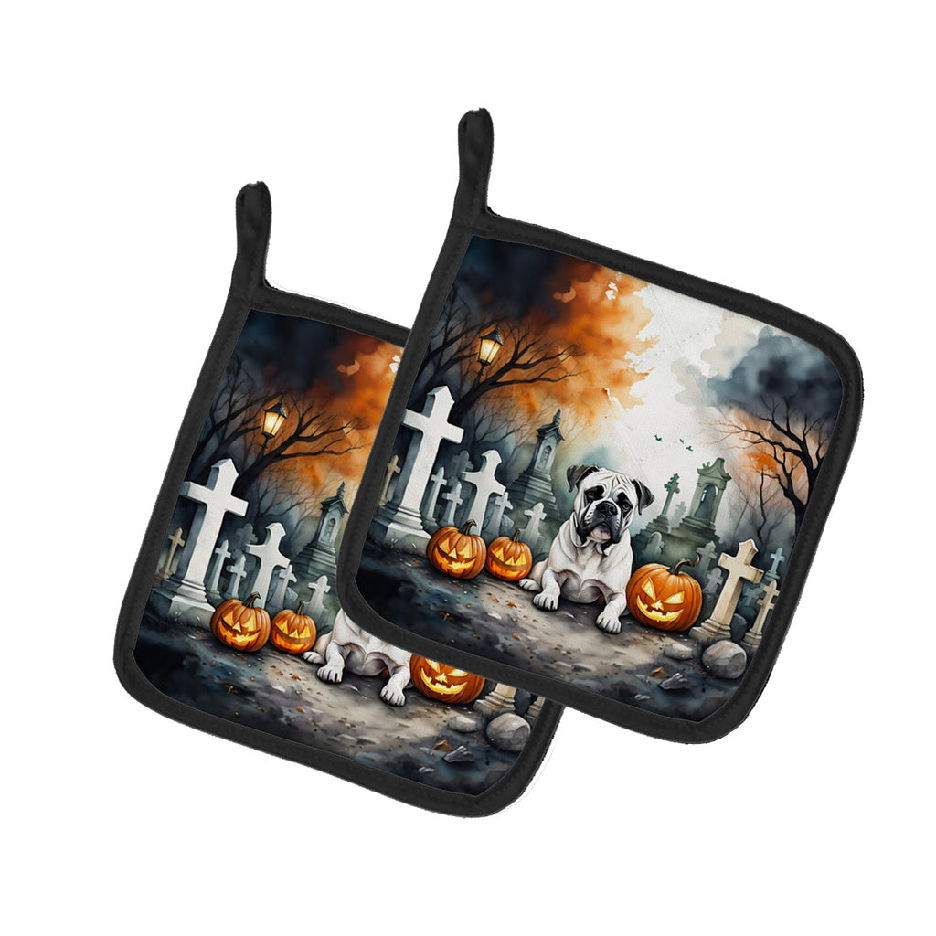 Boxer Spooky Halloween Pot Holder Set of 2 Heat Resistant Quilted Hot Pads 7.5 x 7.5 Inch, Insulated Kitchen Trivets for Cooking & Baking