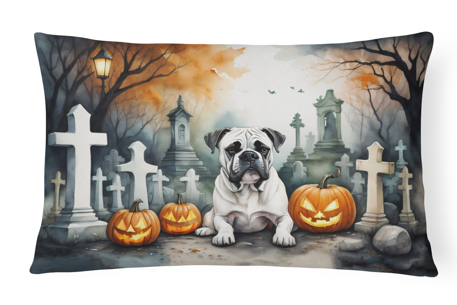 Boxer Spooky Halloween Decorative Throw Pillow 12x16 Indoor Outdoor Accent Cushion, Fabric Cover with Insert for Sofa, Bed, Porch & Living Room