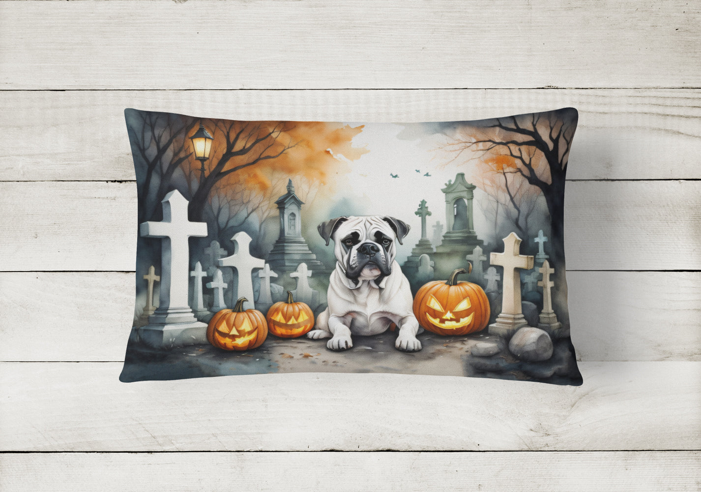 Boxer Spooky Halloween Decorative Throw Pillow 12x16 Indoor Outdoor Accent Cushion, Fabric Cover with Insert for Sofa, Bed, Porch & Living Room