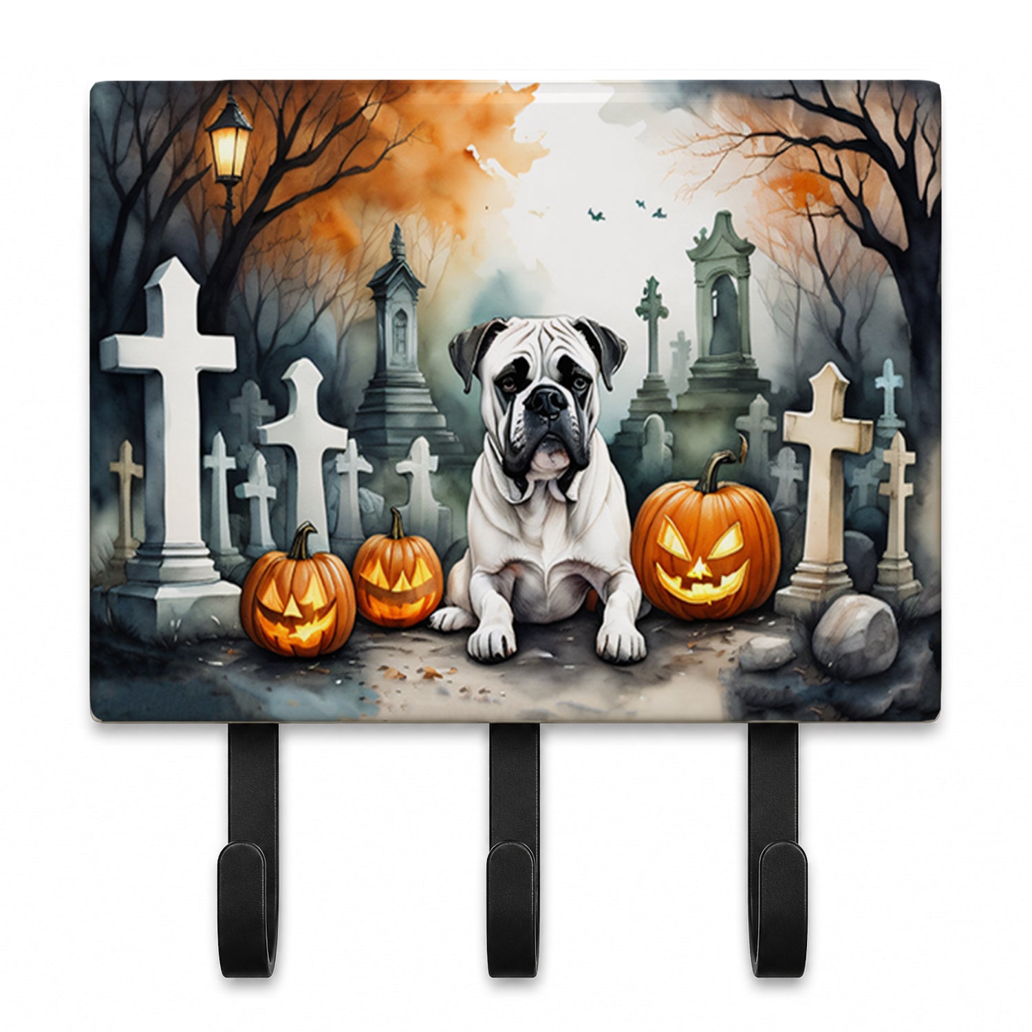 Boxer Spooky Halloween Leash or Key Holder Wall Hooks, Coat Rack Wall Mount, for Hanging Keys, Towels, Aprons, Leashes