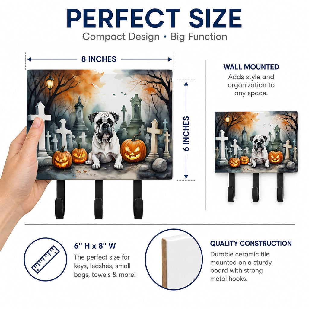 Boxer Spooky Halloween Leash or Key Holder Wall Hooks, Coat Rack Wall Mount, for Hanging Keys, Towels, Aprons, Leashes