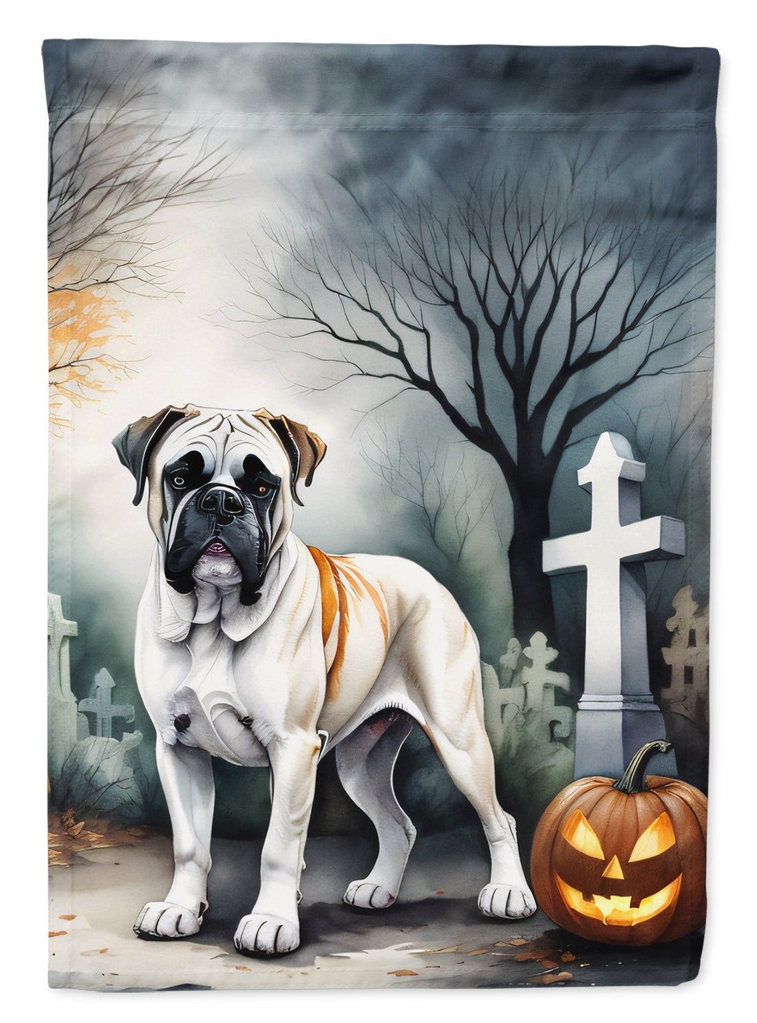 Boxer Spooky Halloween House Flag 28x40 Porch Sleeve Pole Decorative Outside Yard Banner Artwork Wall Hanging, Polyester