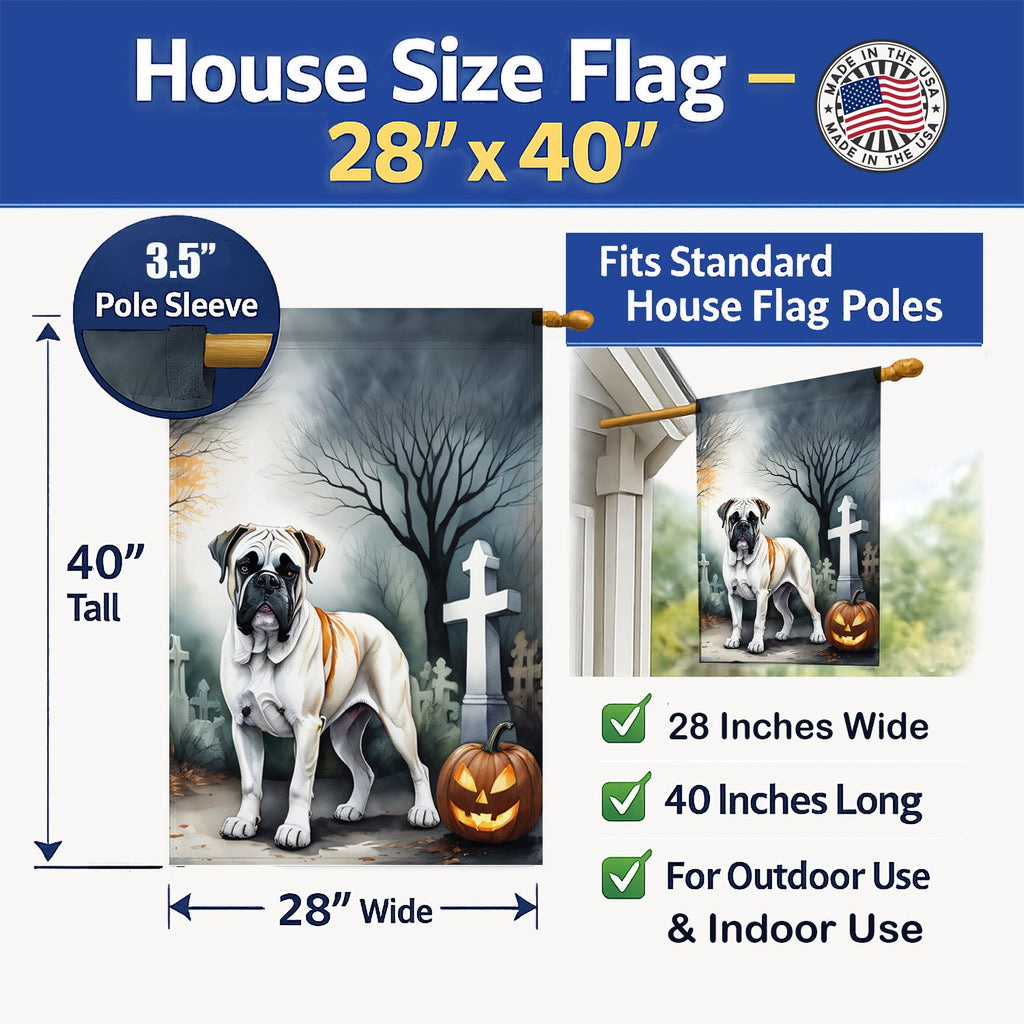Boxer Spooky Halloween House Flag 28x40 Porch Sleeve Pole Decorative Outside Yard Banner Artwork Wall Hanging, Polyester