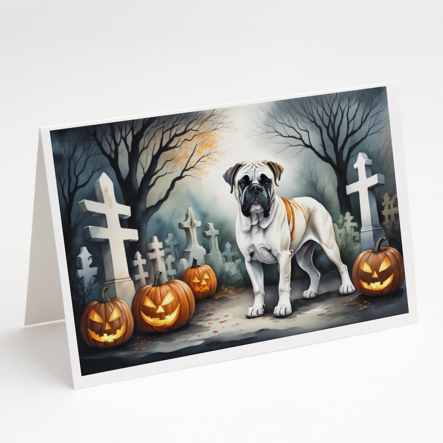 Boxer Spooky Halloween Greeting Cards Pack of 8 Blank Cards with Envelopes Whimsical A7 Size 5x7