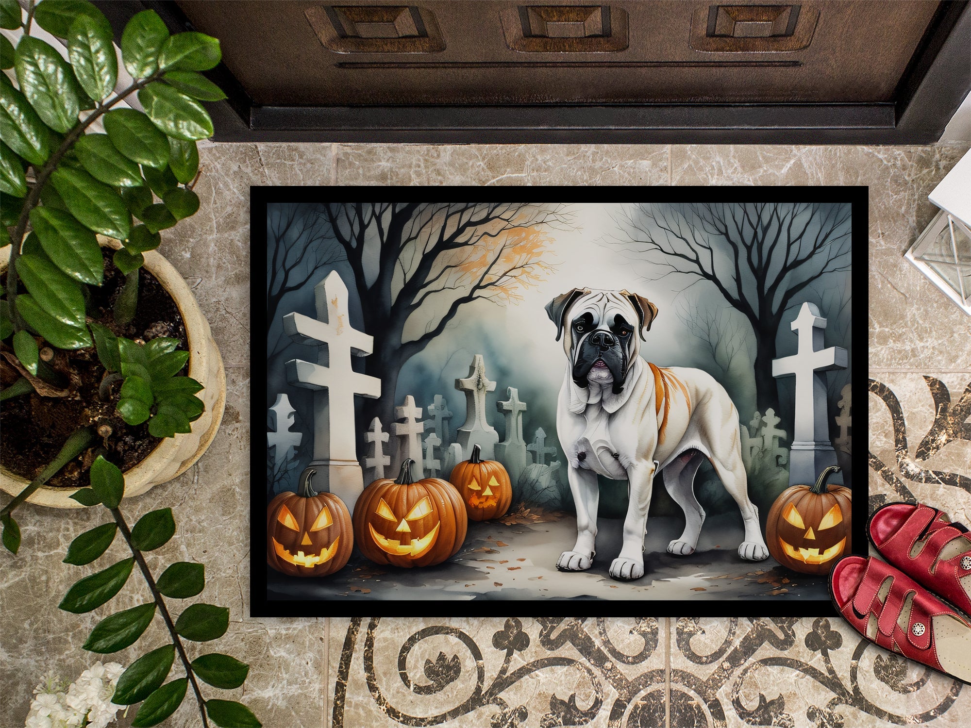 Boxer Spooky Halloween Doormat Indoor Outdoor 24H X 36W Front Door Mat Rugs for Entryway, Non Slip Washable Low Pile,