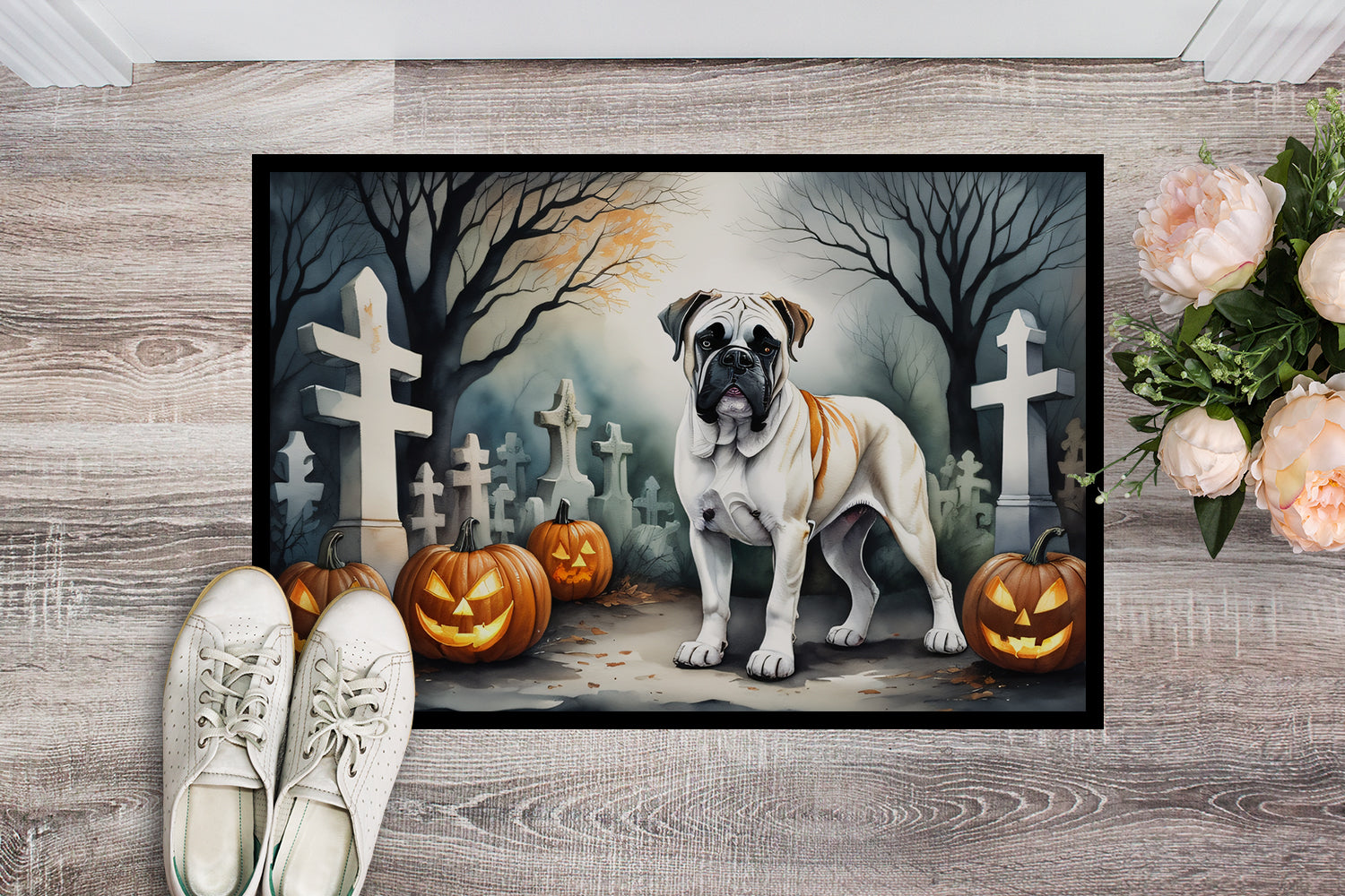 Boxer Spooky Halloween Doormat Indoor Outdoor 18H X 27W Front Door Mat Rugs for Entryway, Non Slip Washable