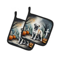 Boxer Spooky Halloween Pot Holder Set of 2 Heat Resistant Quilted Hot Pads 7.5 x 7.5 Inch, Insulated Kitchen Trivets for Cooking & Baking