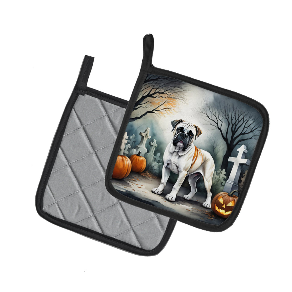 Boxer Spooky Halloween Pot Holder Set of 2 Heat Resistant Quilted Hot Pads 7.5 x 7.5 Inch, Insulated Kitchen Trivets for Cooking & Baking