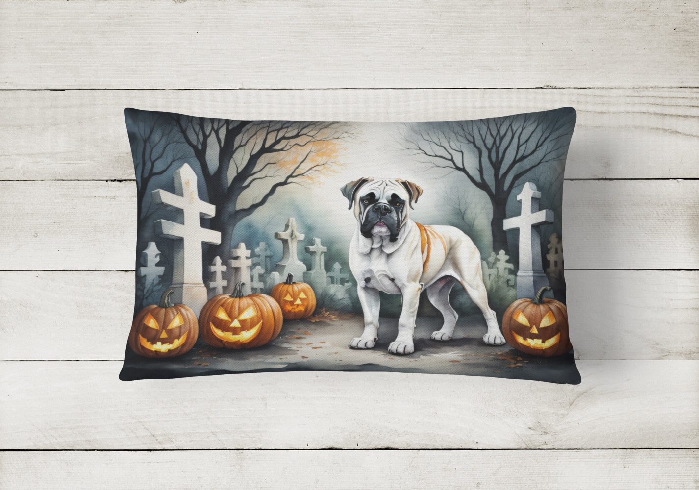 Boxer Spooky Halloween Decorative Throw Pillow 12x16 Indoor Outdoor Accent Cushion, Fabric Cover with Insert for Sofa, Bed, Porch & Living Room