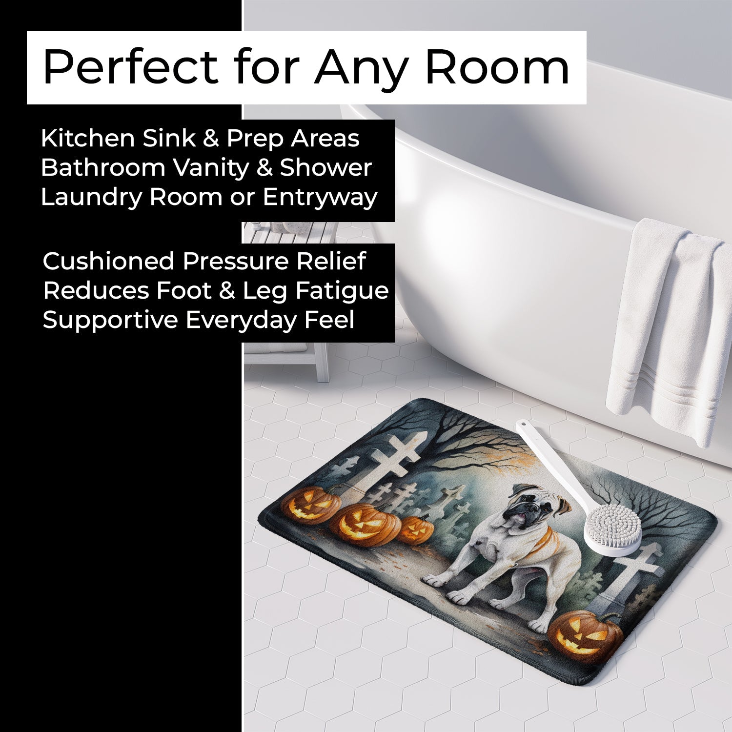 Boxer Spooky Halloween Memory Foam Kitchen Mat Machine Washable Anti-Fatigue Cushion Comfort Bath or Kitchen Rug
