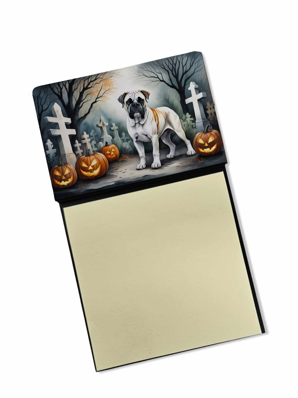 Boxer Spooky Halloween Watercolor Sticky Note Holder Refillable Dispenser Desk Accessory 3x3 Pad Gift