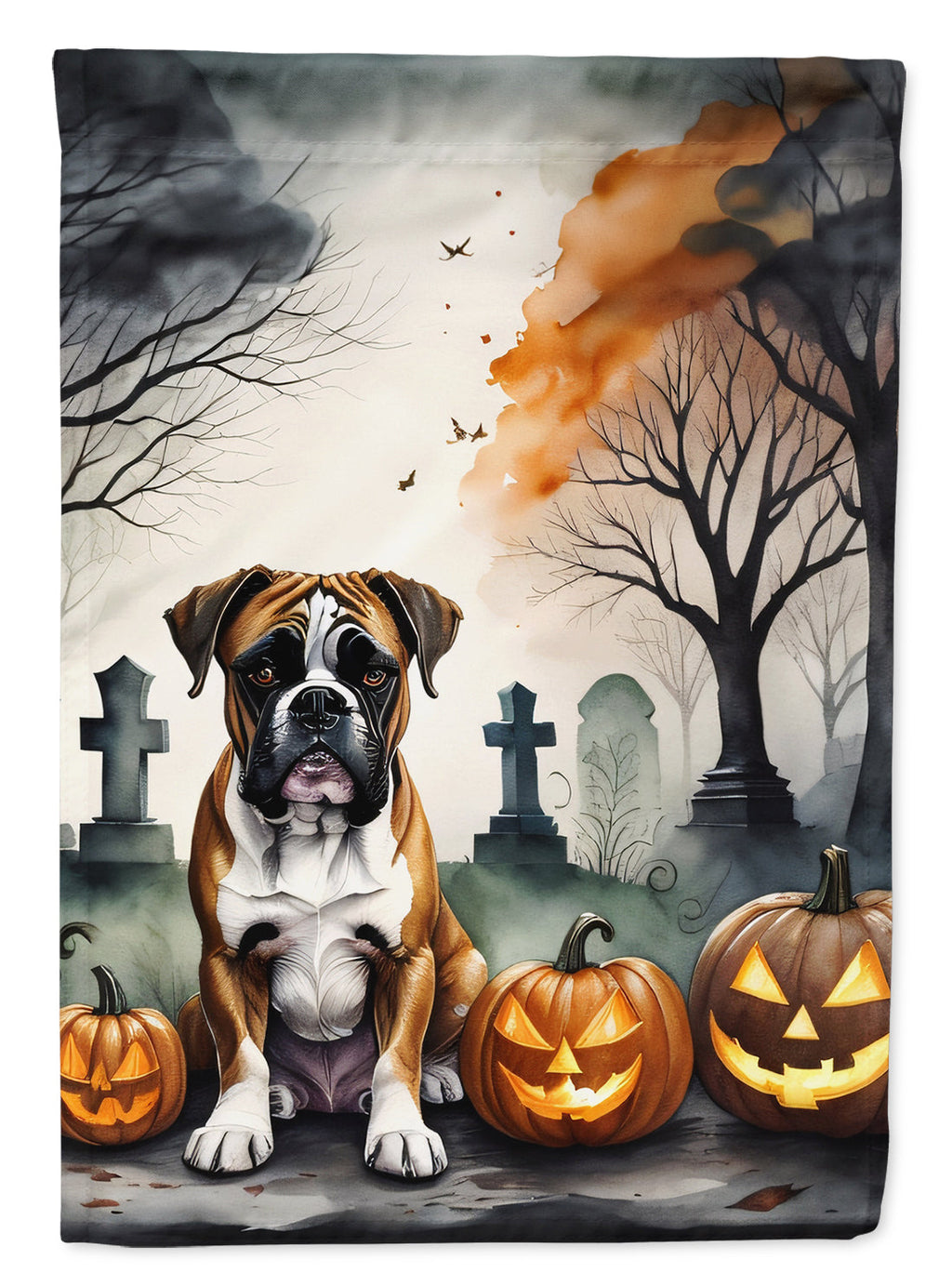 Boxer Spooky Halloween House Flag 28x40 Porch Sleeve Pole Decorative Outside Yard Banner Artwork Wall Hanging, Polyester