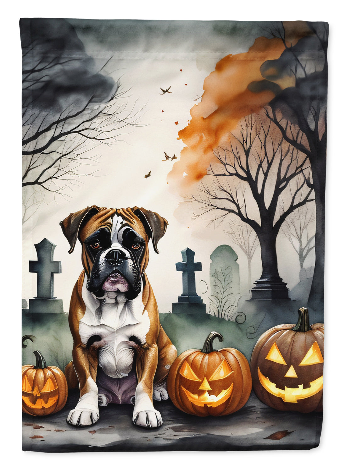 Boxer Spooky Halloween House Flag 28x40 Porch Sleeve Pole Decorative Outside Yard Banner Artwork Wall Hanging, Polyester