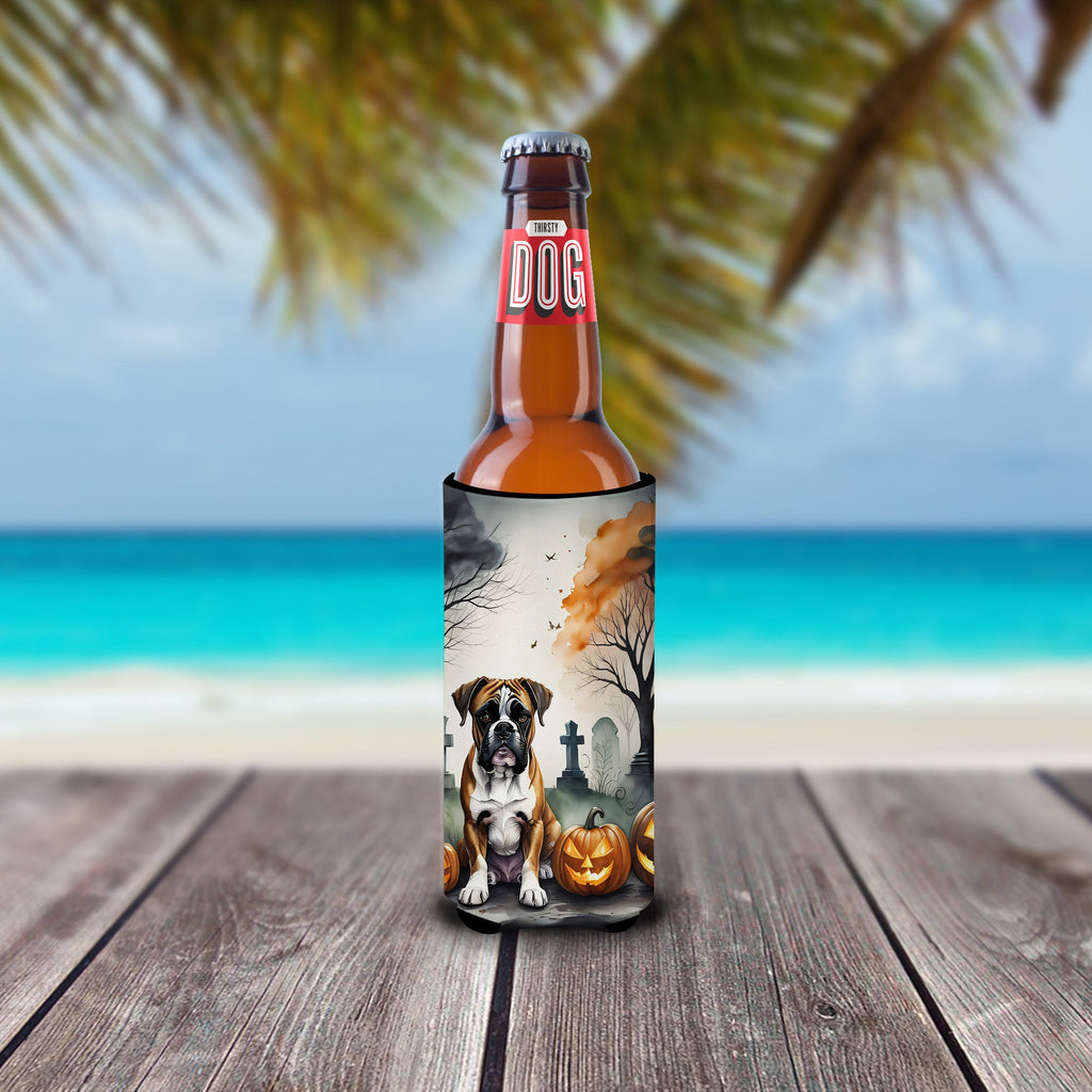 Boxer Spooky Halloween Slim Can Hugger , Insulated Foam Hugger for 12 oz Slim Cans, Beer Bottles & Water Bottles, Printed in USA