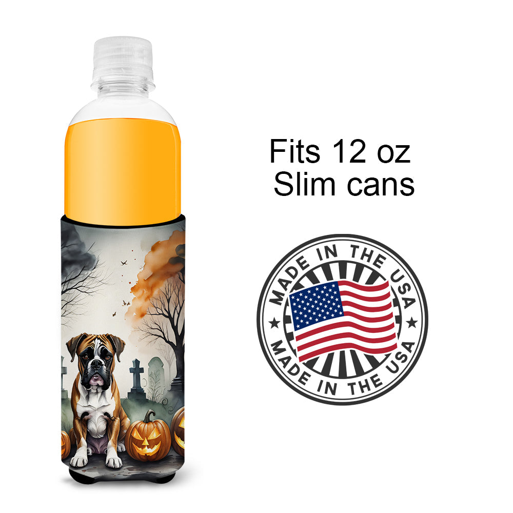 Boxer Spooky Halloween Slim Can Hugger , Insulated Foam Hugger for 12 oz Slim Cans, Beer Bottles & Water Bottles, Printed in USA