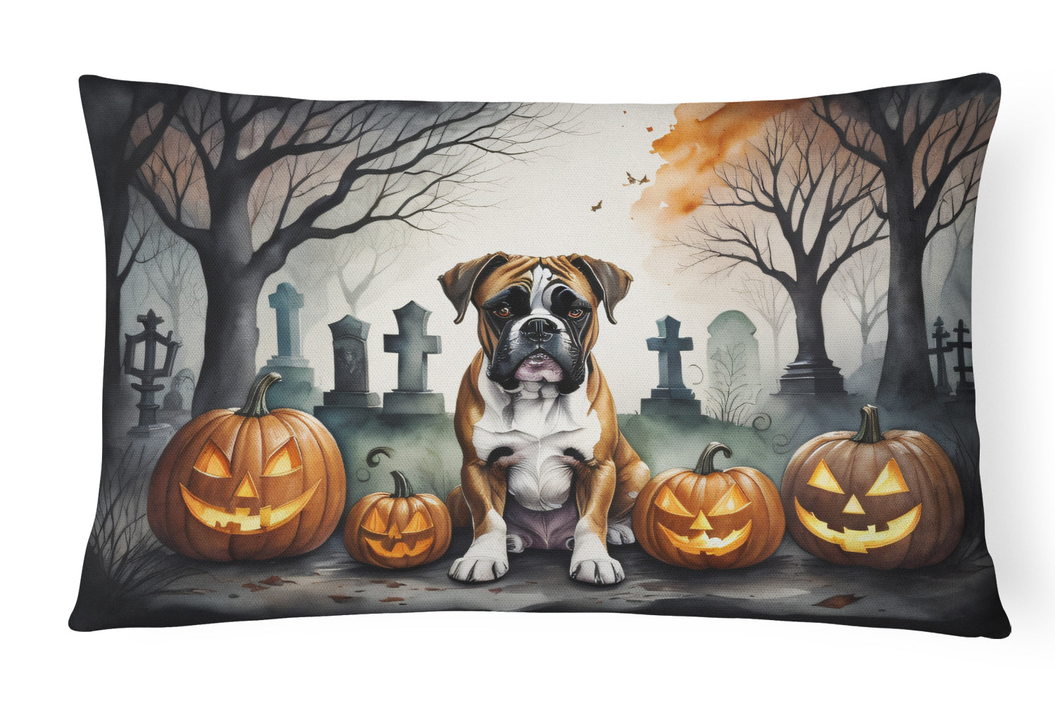 Boxer Spooky Halloween Decorative Throw Pillow 12x16 Indoor Outdoor Accent Cushion, Fabric Cover with Insert for Sofa, Bed, Porch & Living Room