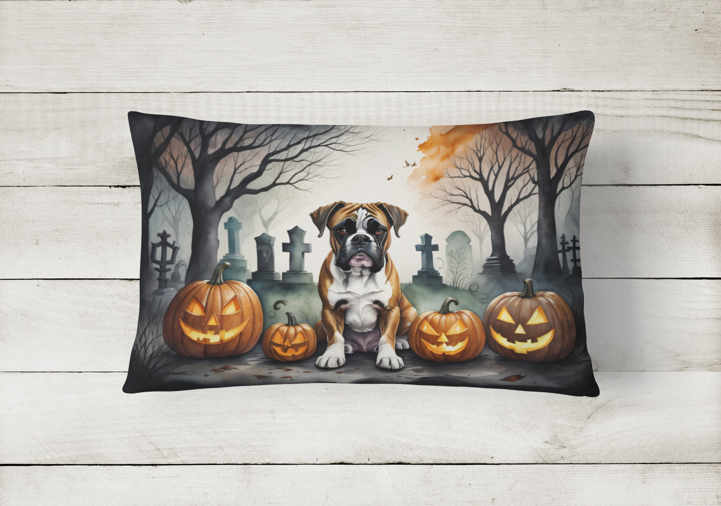 Boxer Spooky Halloween Decorative Throw Pillow 12x16 Indoor Outdoor Accent Cushion, Fabric Cover with Insert for Sofa, Bed, Porch & Living Room