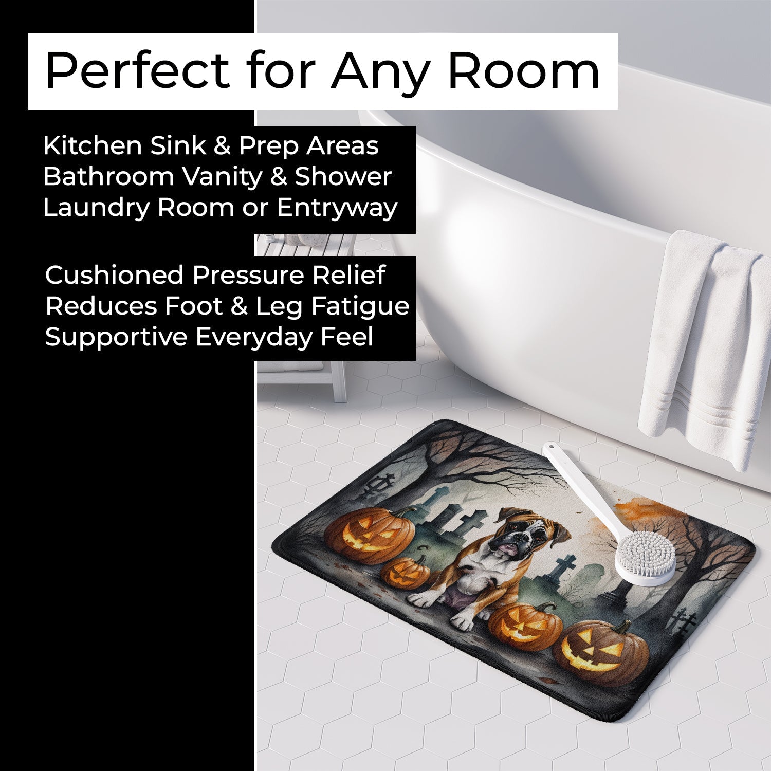 Boxer Spooky Halloween Memory Foam Kitchen Mat Machine Washable Anti-Fatigue Cushion Comfort Bath or Kitchen Rug