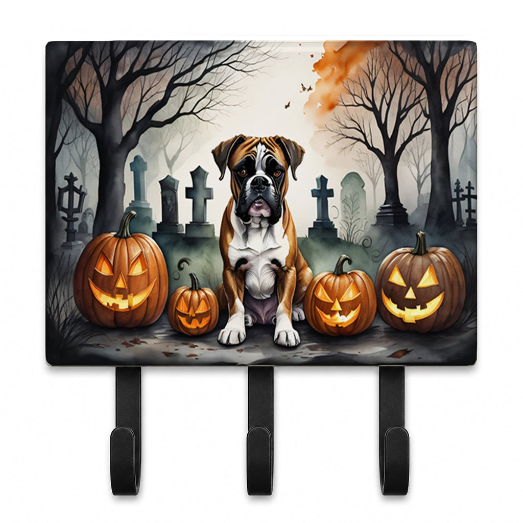Boxer Spooky Halloween Leash or Key Holder Wall Hooks, Coat Rack Wall Mount, for Hanging Keys, Towels, Aprons, Leashes