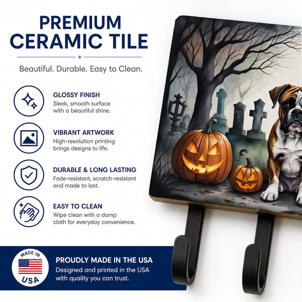 Boxer Spooky Halloween Leash or Key Holder Wall Hooks, Coat Rack Wall Mount, for Hanging Keys, Towels, Aprons, Leashes