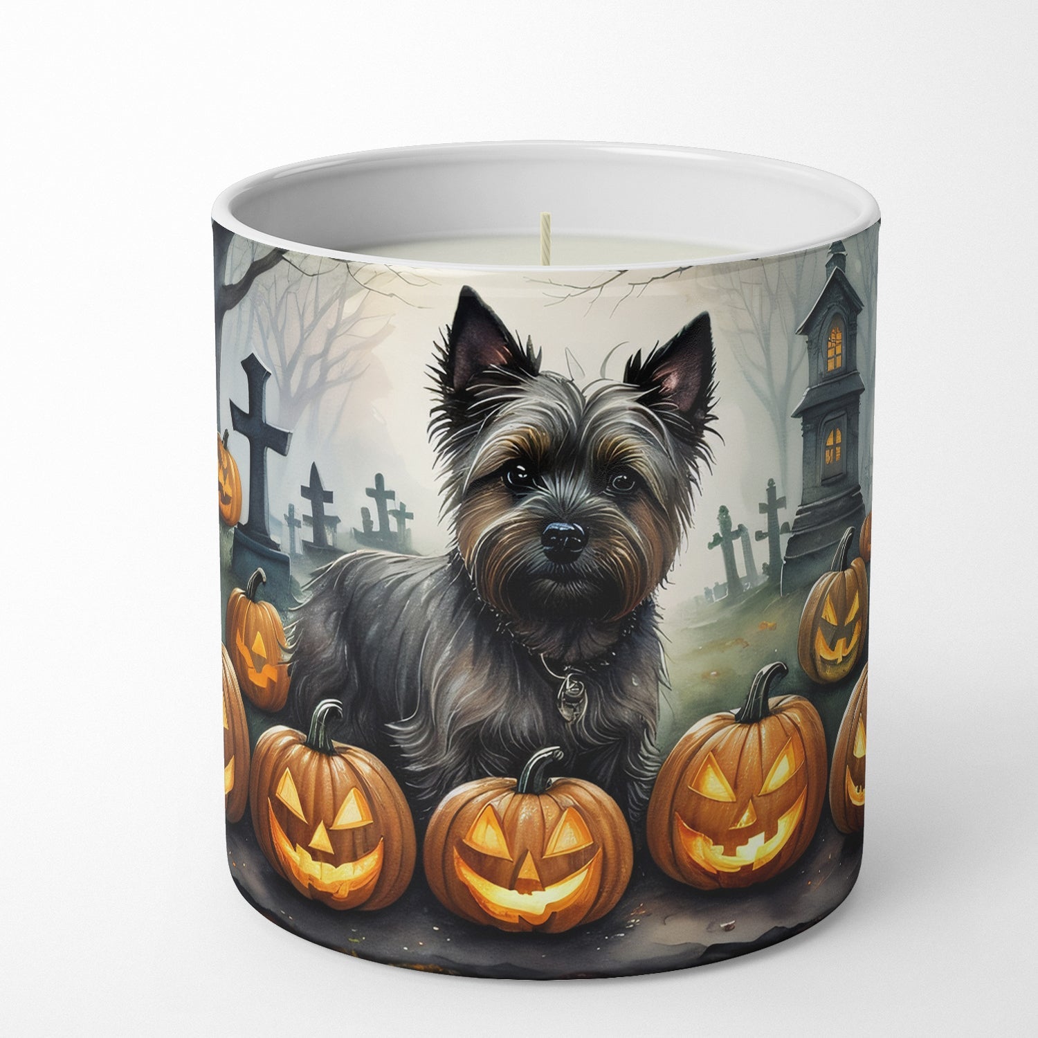 Cairn Terrier Spooky Halloween Decorative Soy Candle Nature Soy Wax Essential Oil Home Decor Ideal for Bedroom Kitchen Bath Office Gift, 10 oz