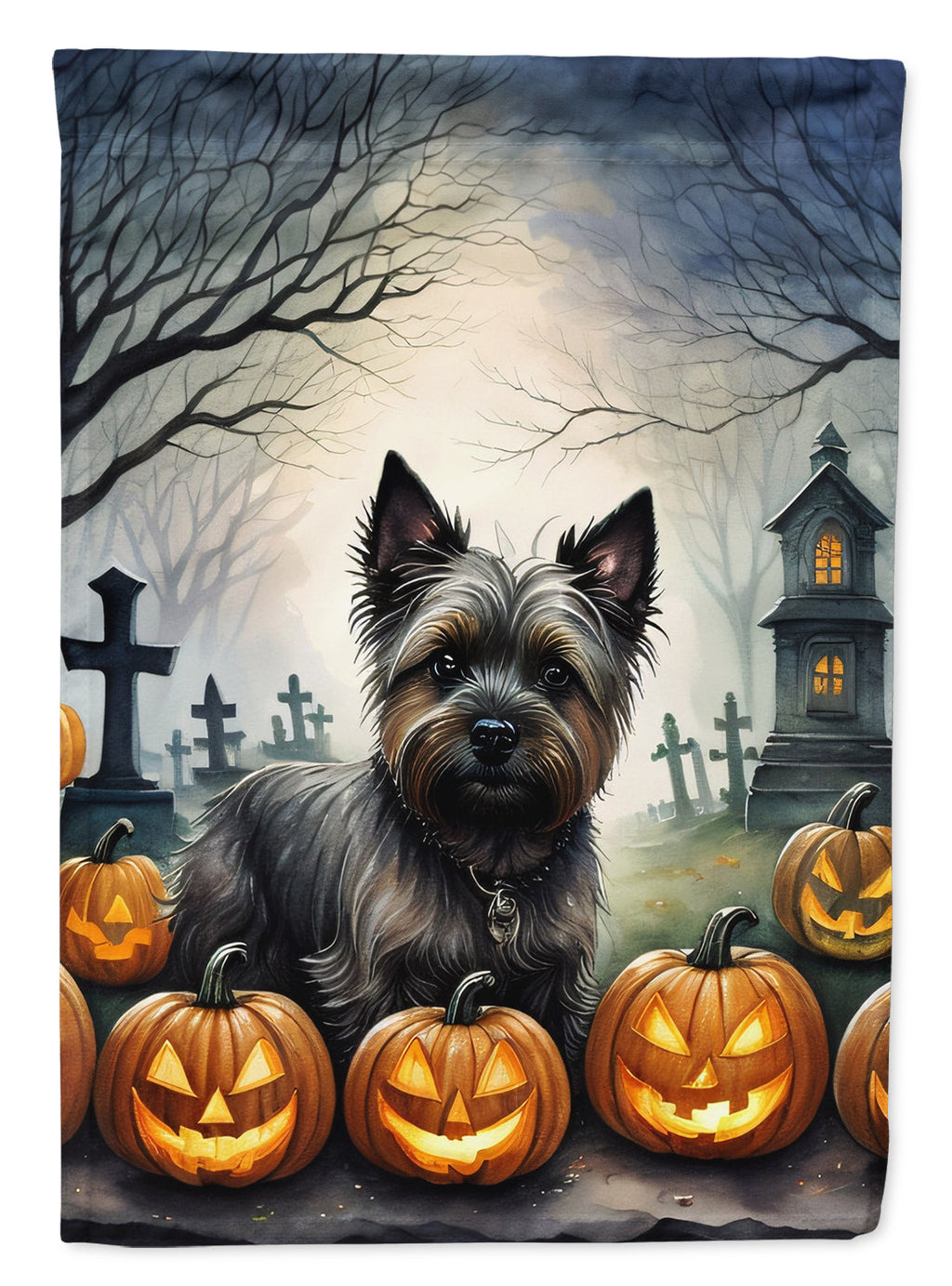 Cairn Terrier Spooky Halloween House Flag 28x40 Porch Sleeve Pole Decorative Outside Yard Banner Artwork Wall Hanging, Polyester