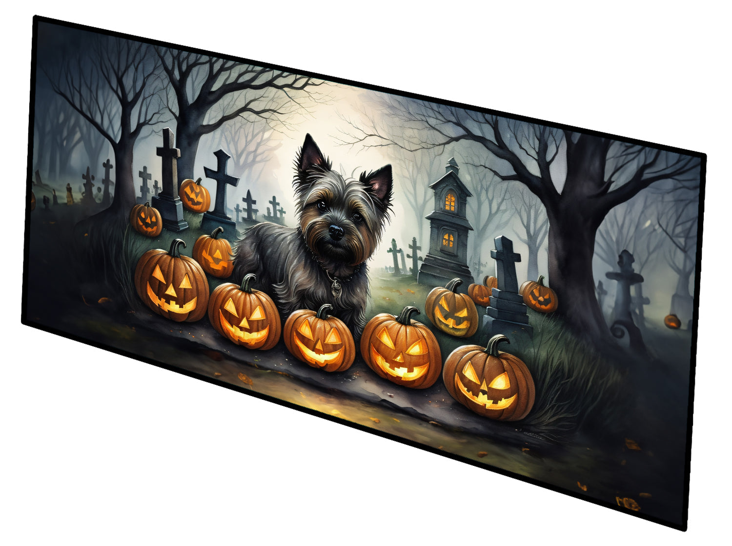 Cairn Terrier Spooky Halloween Runner Mat 28x58 Front Door Mat Indoor Outdoor Rugs for Entryway Hallway Foyer Non Slip Washable Wide Doormat