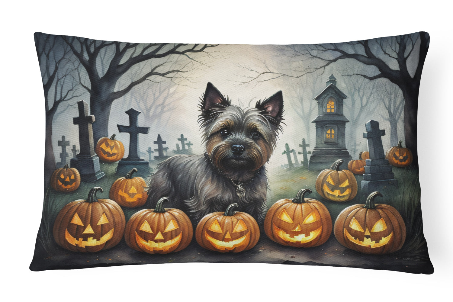 Cairn Terrier Spooky Halloween Decorative Throw Pillow 12x16 Indoor Outdoor Accent Cushion, Fabric Cover with Insert for Sofa, Bed, Porch & Living Room