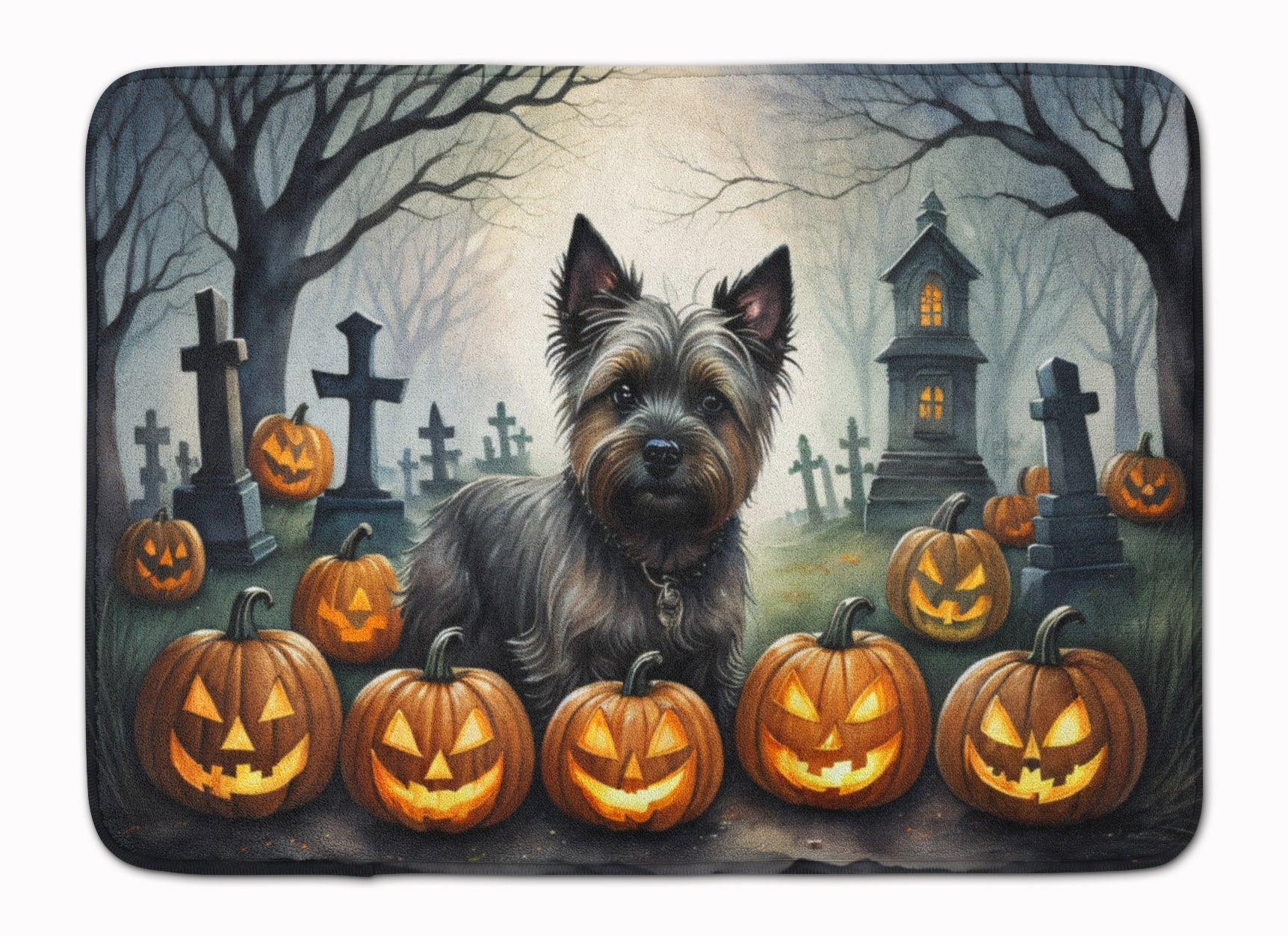 Cairn Terrier Spooky Halloween Memory Foam Kitchen Mat Machine Washable Anti-Fatigue Cushion Comfort Bath or Kitchen Rug