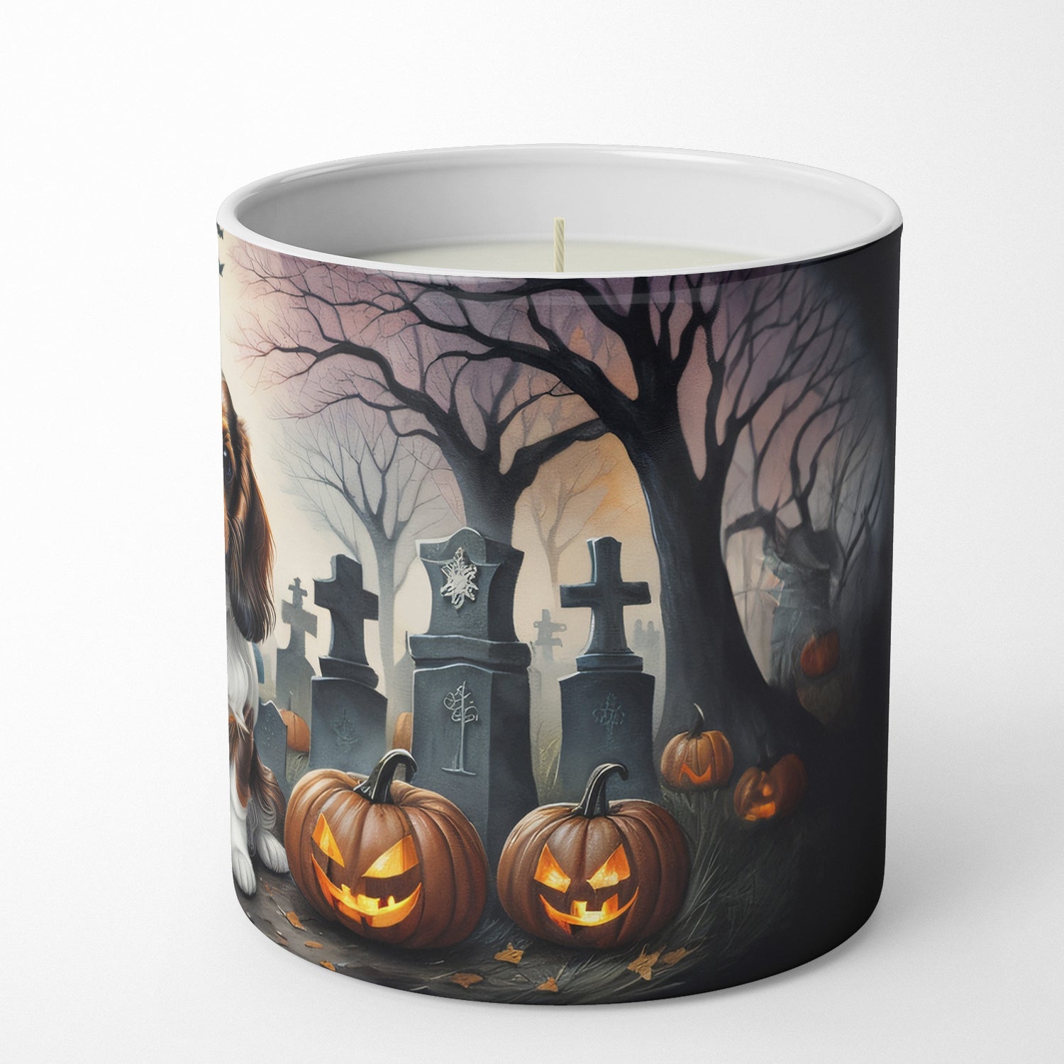 Cavalier Spaniel Spooky Halloween Decorative Soy Candle Nature Soy Wax Essential Oil Home Decor Ideal for Bedroom Kitchen Bath Office Gift, 10 oz