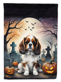 Cavalier Spaniel Spooky Halloween House Flag 28x40 Porch Sleeve Pole Decorative Outside Yard Banner Artwork Wall Hanging, Polyester