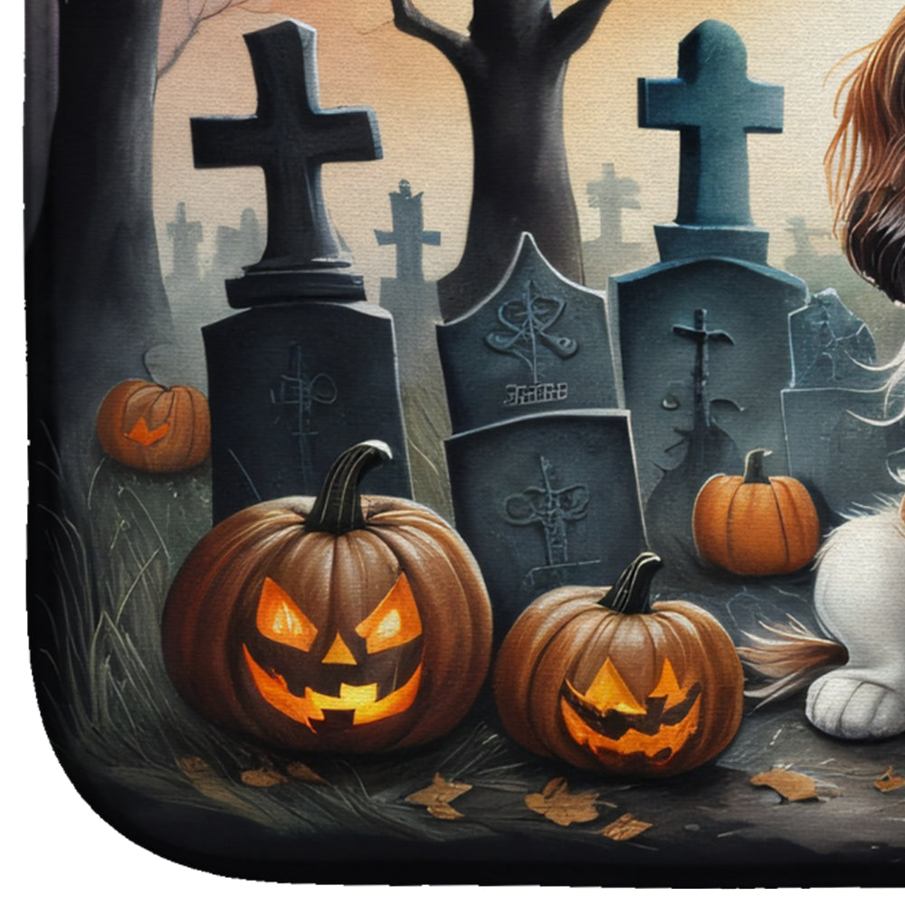 Cavalier Spaniel Spooky Halloween Dish Drying Mat Absorbent Dish Drying Mat Pad for Kitchen Counter Dish Drainer Mat for Countertop, 14 x 21", Multicolor