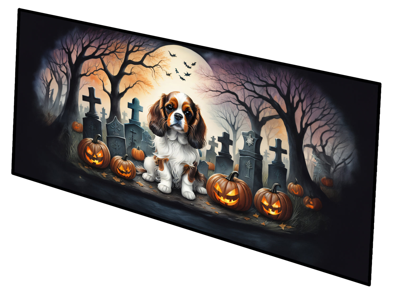 Cavalier Spaniel Spooky Halloween Runner Mat 28x58 Front Door Mat Indoor Outdoor Rugs for Entryway Hallway Foyer Non Slip Washable Wide Doormat