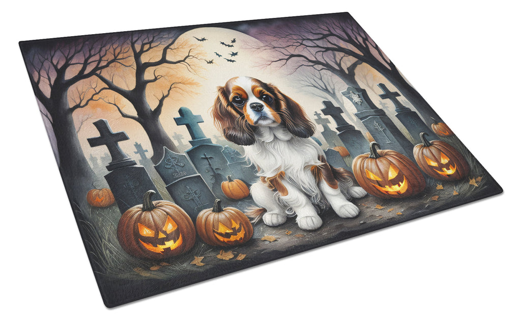 Cavalier Spaniel Spooky Halloween Cutting Board Tempered Glass Kitchen Cutting Surface, Heat Resistant Chopping, Non-Slip Feet, Food Prep & Serving