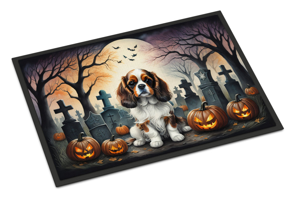 Cavalier Spaniel Spooky Halloween Doormat Indoor Outdoor 18H X 27W Front Door Mat Rugs for Entryway, Non Slip Washable