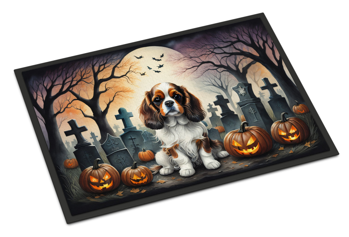 Cavalier Spaniel Spooky Halloween Doormat Indoor Outdoor 18H X 27W Front Door Mat Rugs for Entryway, Non Slip Washable