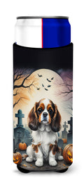 Cavalier Spaniel Spooky Halloween Slim Can Hugger , Insulated Foam Hugger for 12 oz Slim Cans, Beer Bottles & Water Bottles, Printed in USA