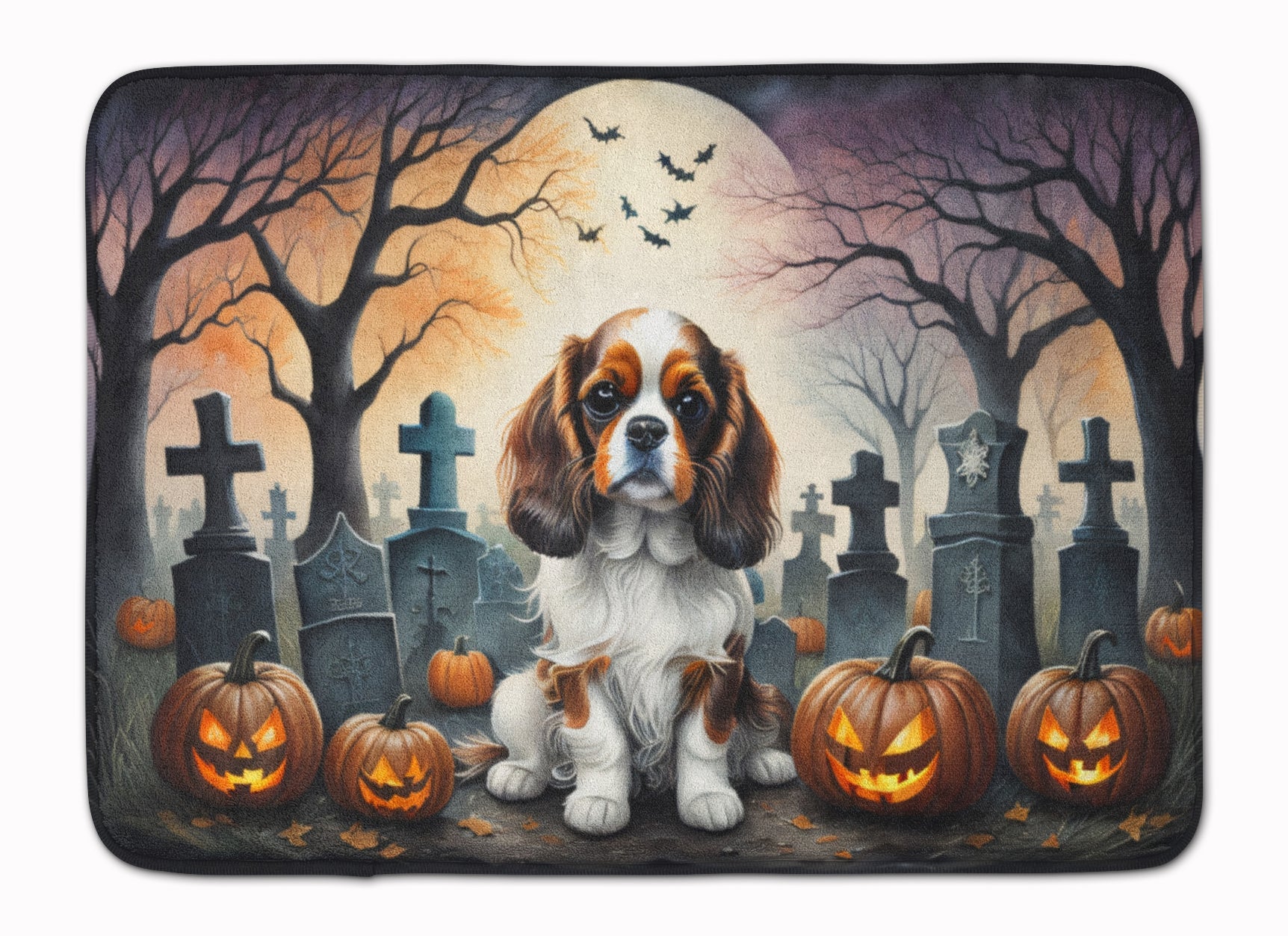 Cavalier Spaniel Spooky Halloween Memory Foam Kitchen Mat Machine Washable Anti-Fatigue Cushion Comfort Bath or Kitchen Rug
