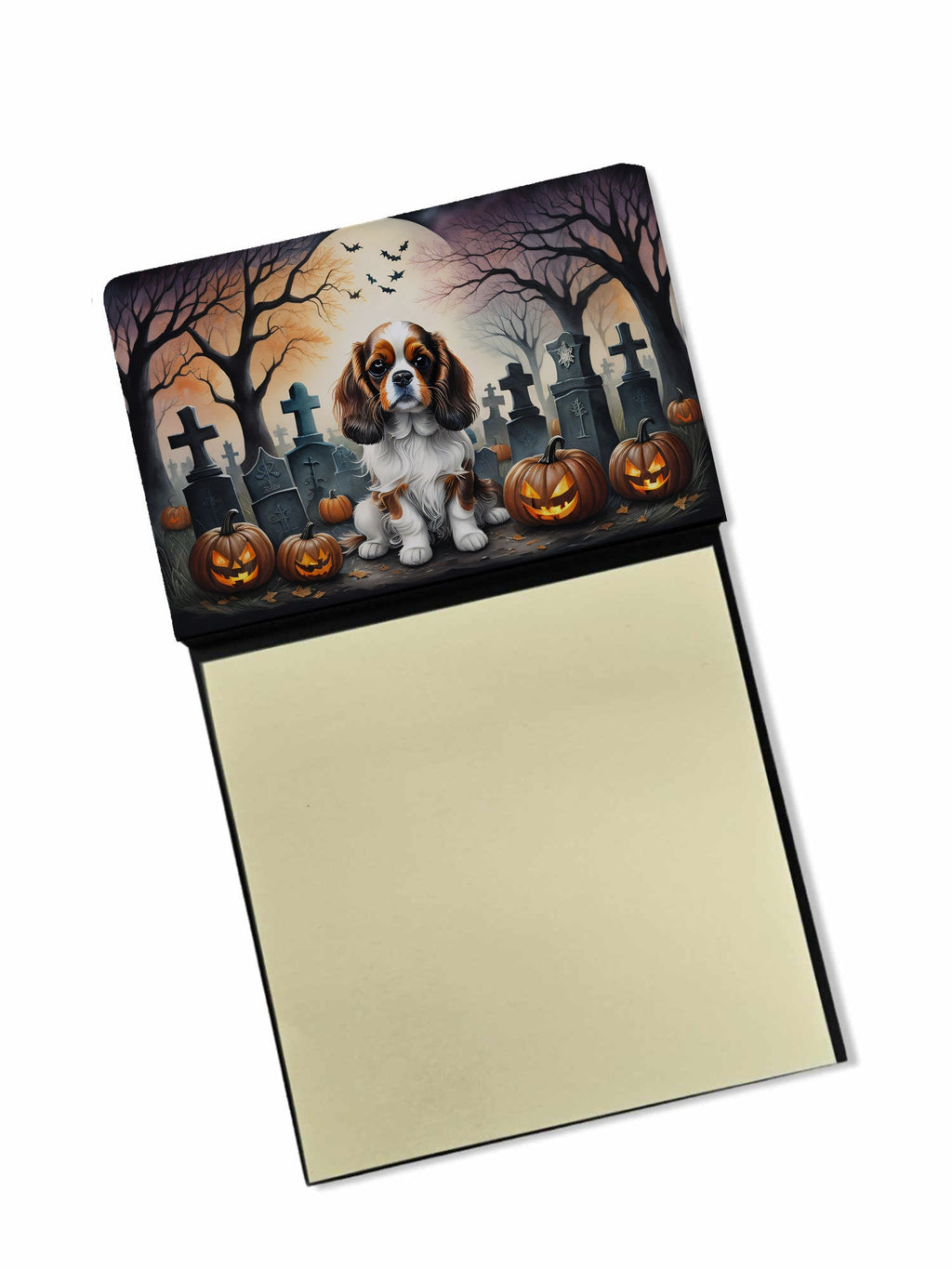 Cavalier Spaniel Spooky Halloween Watercolor Sticky Note Holder Refillable Dispenser Desk Accessory 3x3 Pad Gift