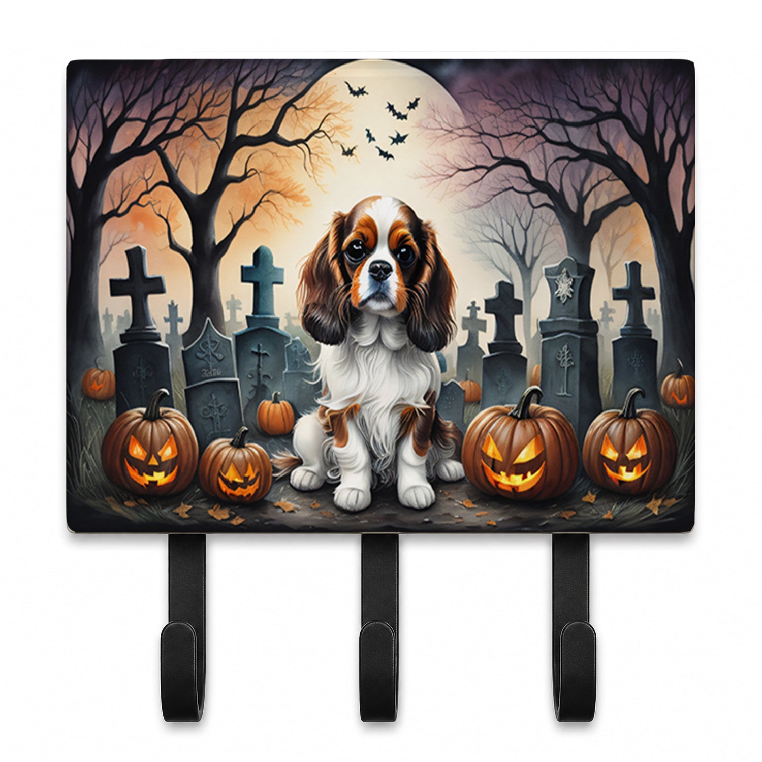 Cavalier Spaniel Spooky Halloween Leash or Key Holder Wall Hooks, Coat Rack Wall Mount, for Hanging Keys, Towels, Aprons, Leashes