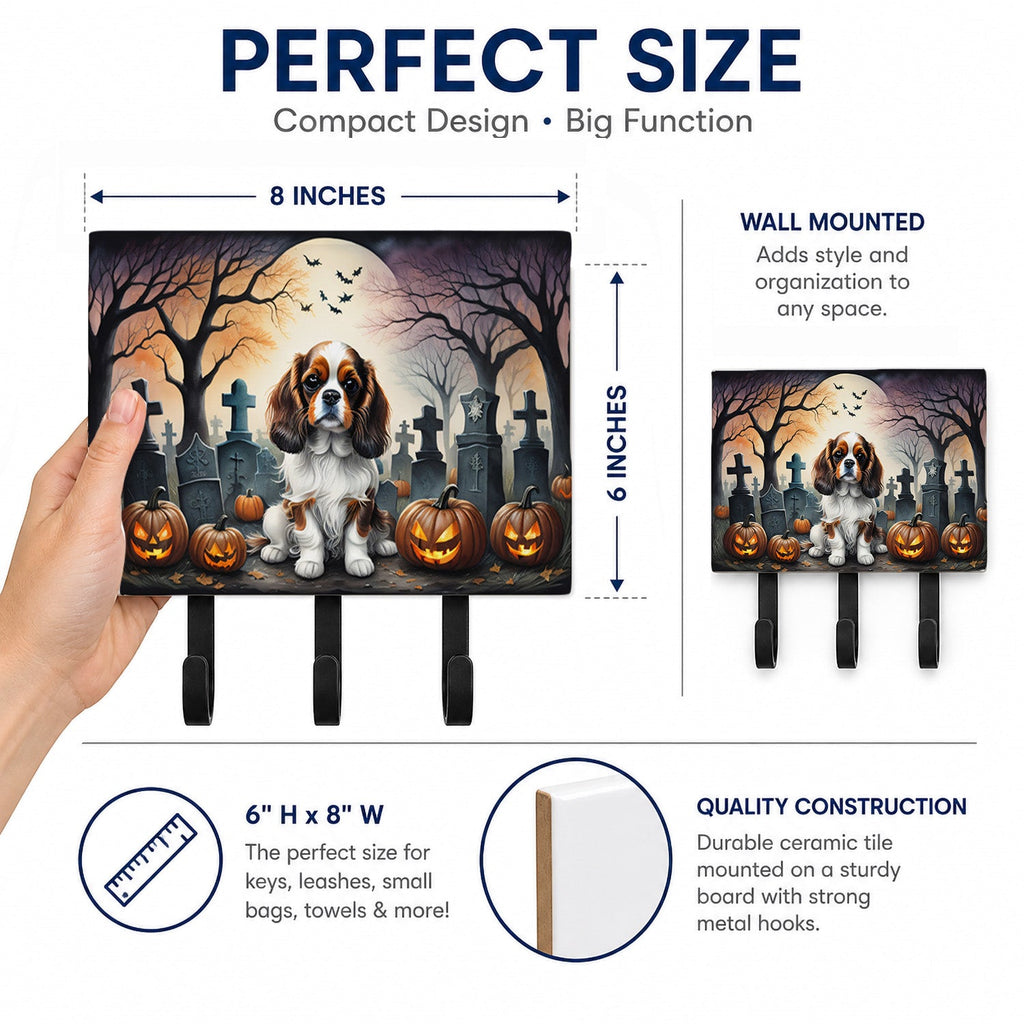 Cavalier Spaniel Spooky Halloween Leash or Key Holder Wall Hooks, Coat Rack Wall Mount, for Hanging Keys, Towels, Aprons, Leashes