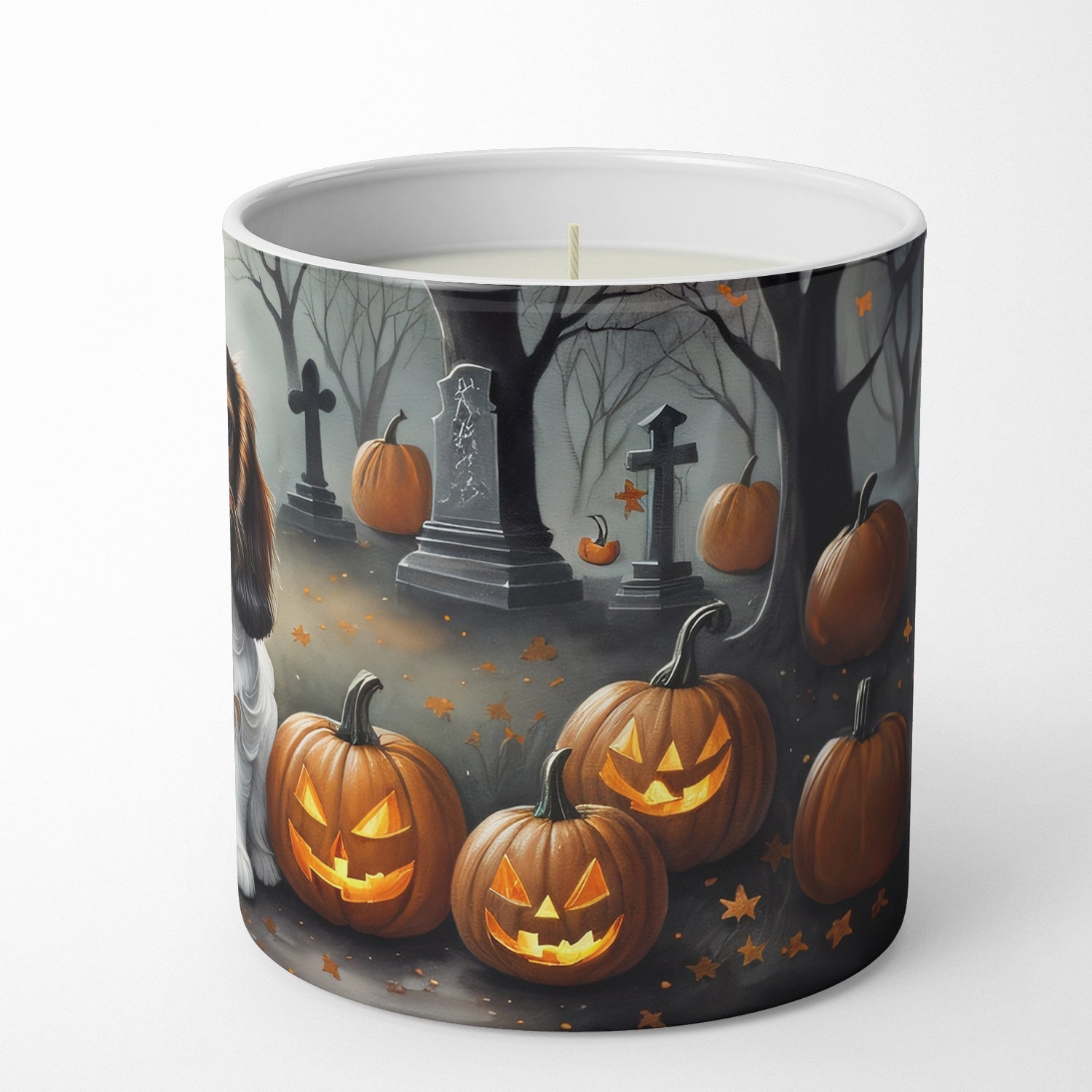Cavalier Spaniel Spooky Halloween Decorative Soy Candle Nature Soy Wax Essential Oil Home Decor Ideal for Bedroom Kitchen Bath Office Gift, 10 oz