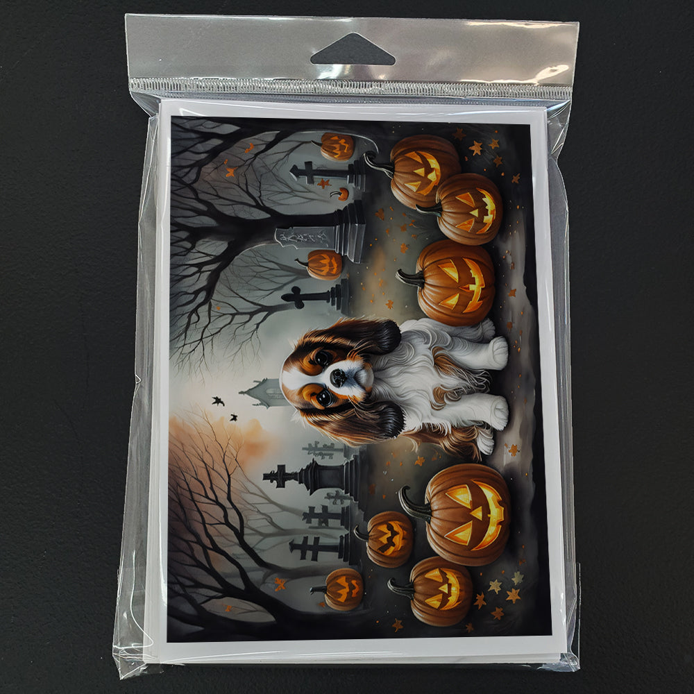 Cavalier Spaniel Spooky Halloween Greeting Cards Pack of 8 Blank Cards with Envelopes Whimsical A7 Size 5x7
