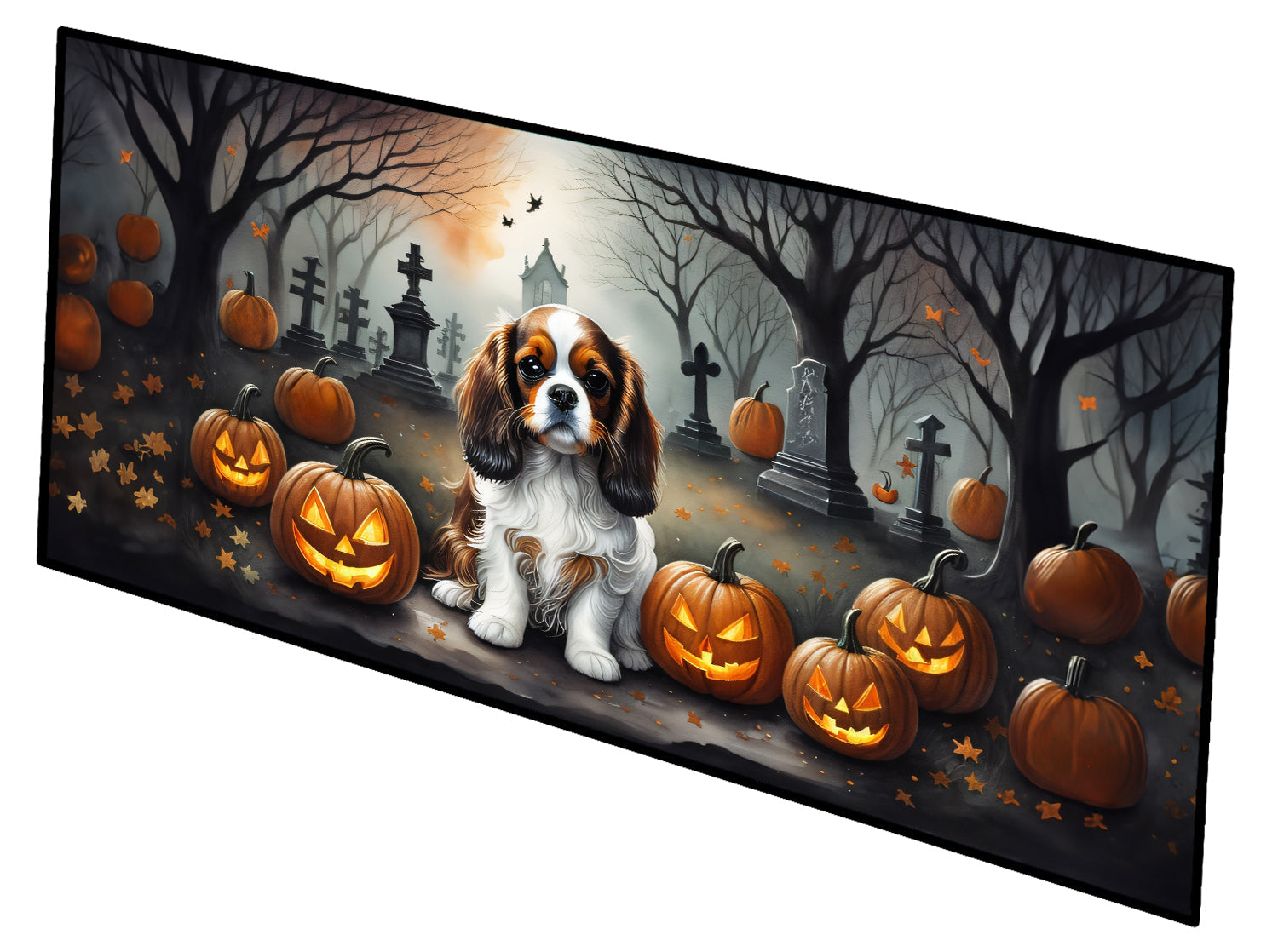 Cavalier Spaniel Spooky Halloween Runner Mat 28x58 Front Door Mat Indoor Outdoor Rugs for Entryway Hallway Foyer Non Slip Washable Wide Doormat
