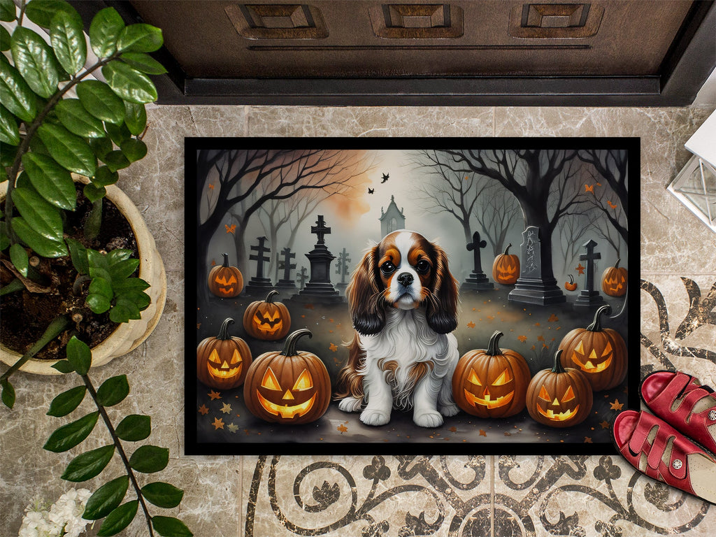 Cavalier Spaniel Spooky Halloween Doormat Indoor Outdoor 18H X 27W Front Door Mat Rugs for Entryway, Non Slip Washable