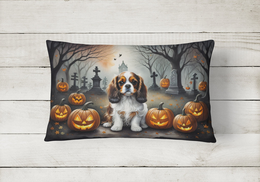 Cavalier Spaniel Spooky Halloween Decorative Throw Pillow 12x16 Indoor Outdoor Accent Cushion, Fabric Cover with Insert for Sofa, Bed, Porch & Living Room