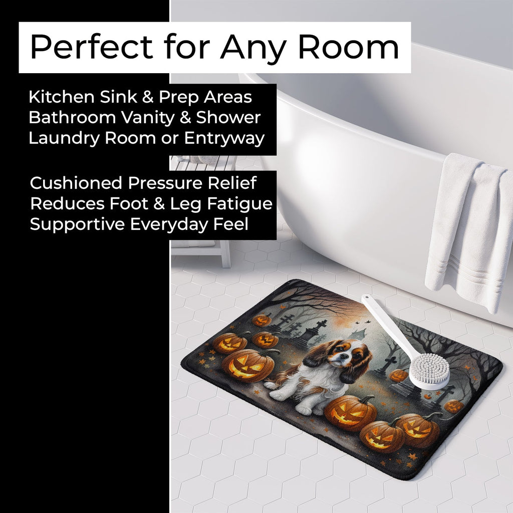 Cavalier Spaniel Spooky Halloween Memory Foam Kitchen Mat Machine Washable Anti-Fatigue Cushion Comfort Bath or Kitchen Rug
