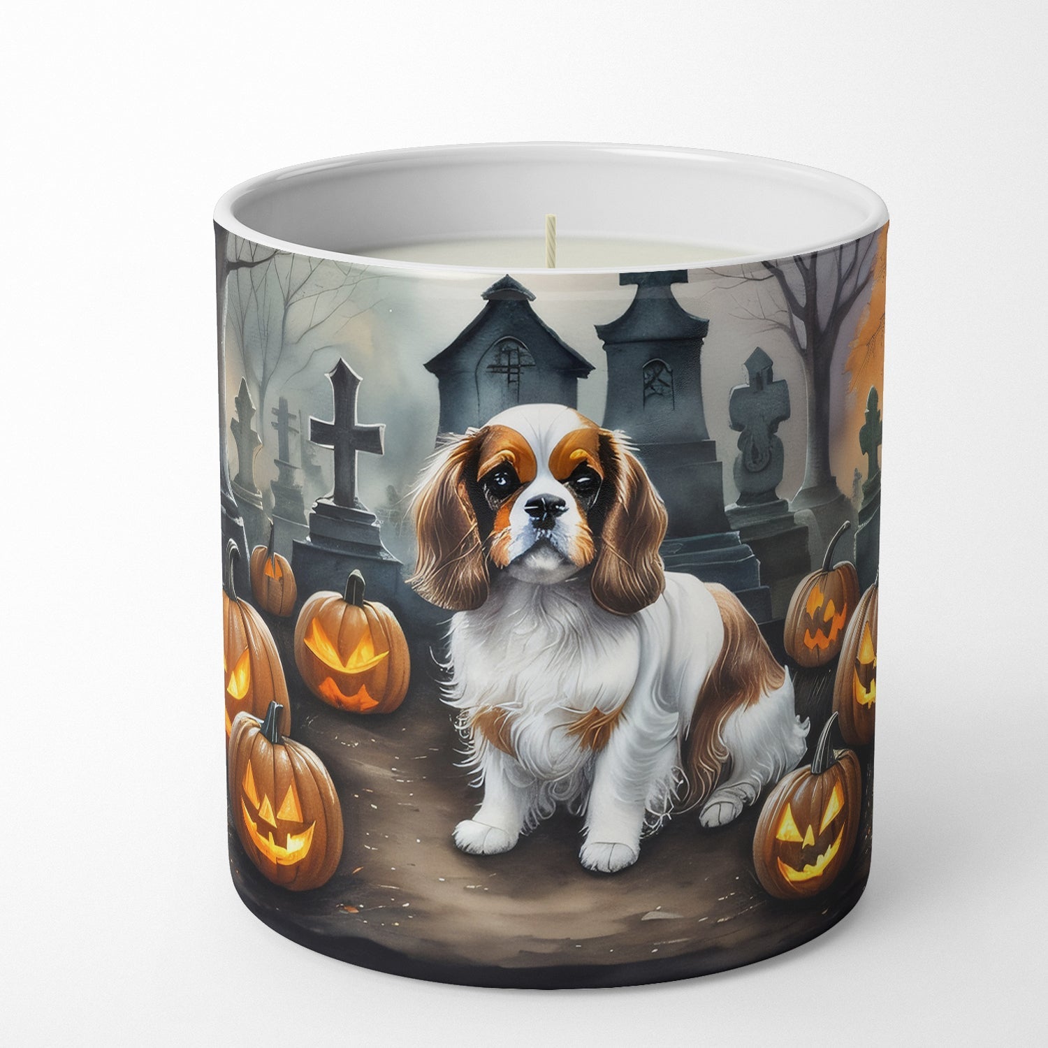 Cavalier Spaniel Spooky Halloween Decorative Soy Candle Nature Soy Wax Essential Oil Home Decor Ideal for Bedroom Kitchen Bath Office Gift, 10 oz
