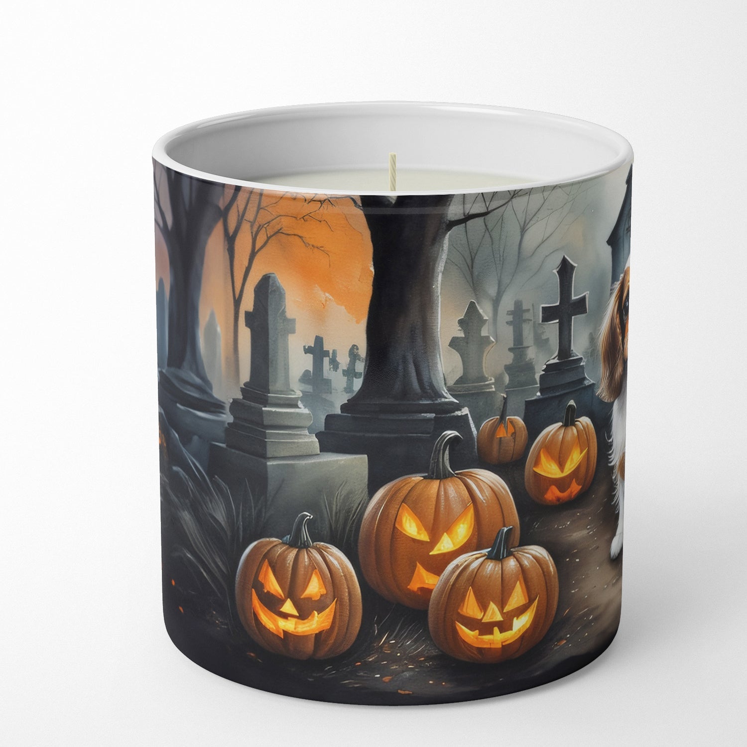Cavalier Spaniel Spooky Halloween Decorative Soy Candle Nature Soy Wax Essential Oil Home Decor Ideal for Bedroom Kitchen Bath Office Gift, 10 oz