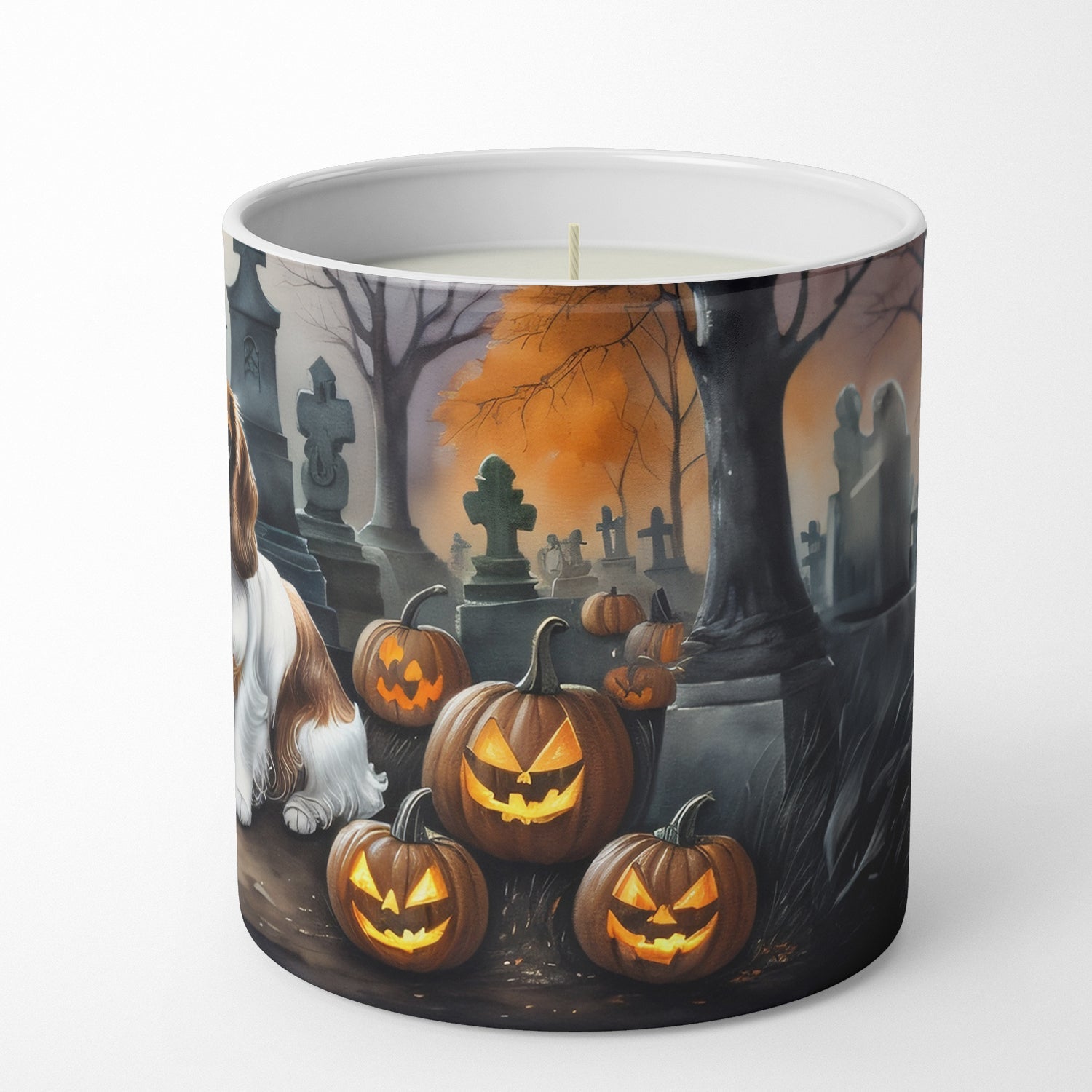 Cavalier Spaniel Spooky Halloween Decorative Soy Candle Nature Soy Wax Essential Oil Home Decor Ideal for Bedroom Kitchen Bath Office Gift, 10 oz